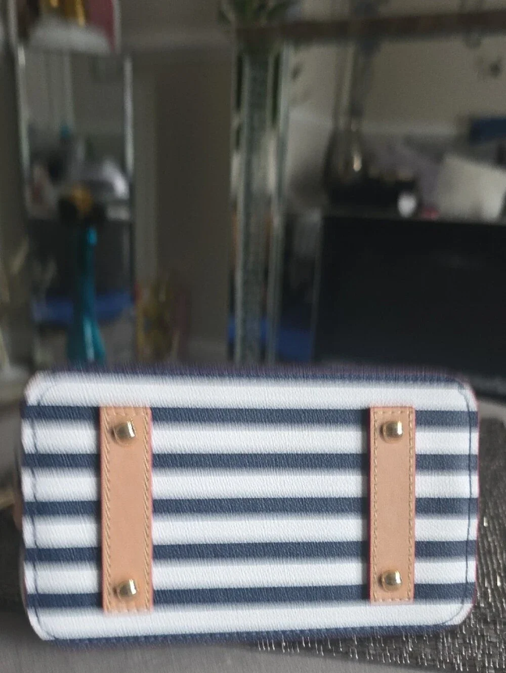 Dooney & Bourke Navy and White Striped Crossbody with Red Trim